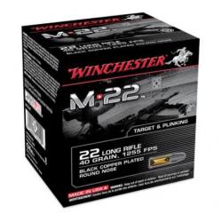 Cartouches Winchester 22 LR, M22, 40gr, BLACK COPPER PLATED ROUND NOSE (boite de 500)