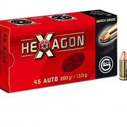 Cartouches GECO Calibre .45 ACP (.45 AUTO) HEXAGON 200grs - Boite de 50 unités