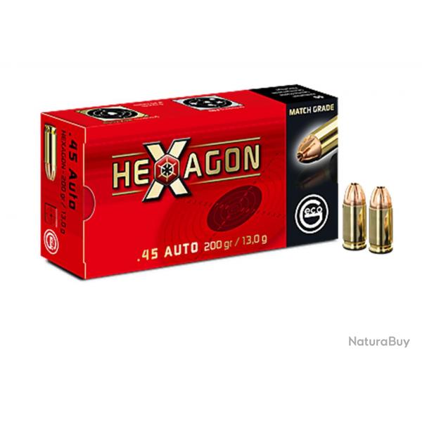Cartouches GECO Calibre .45 ACP (.45 AUTO) HEXAGON 200grs - Boite de 50 units