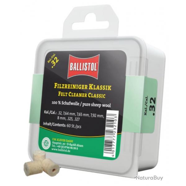 Tampon de nettoyage BALLISTOL Feutre Classique Cal. 32 - 60 Pcs