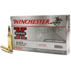 Cartouches WINCHESTER 243 Win JACKETED SOFT-POINT 80grs - Boite de 20 unités