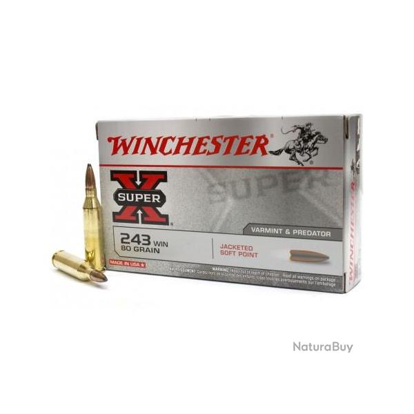 Cartouches WINCHESTER 243 Win JACKETED SOFT-POINT 80grs - Boite de 20 units