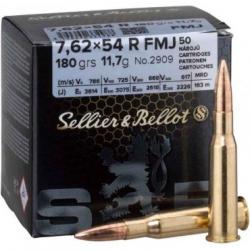 CARTOUCHES SELLIER & BELLOT CALIBRE 7,62X54R 180grs FMJ - Boîte de 50 unités