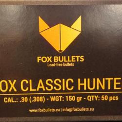Ogives Sans Plomb Monolithiques FOX CLASSIC HUNTER cal.308 (7.62mm) 150gr - Boite de 50 unités