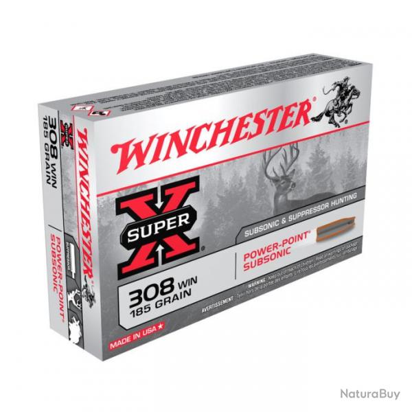 Cartouches WINCHESTER 308 super x power point SUBSONIC 185GR X20