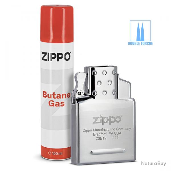 Pack Insert Double Flamme Tempête et 2 x Gaz Butane pour Briquet Zippo