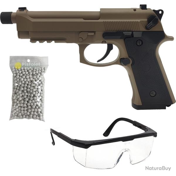 Pack rplique airsoft M9 Mosfet lectrique Dsert (Cyma)