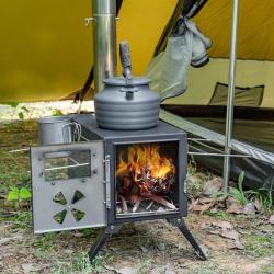 Poêle à bois portable de camping en plein air 40cm, hauteur 210cm Tente chaude