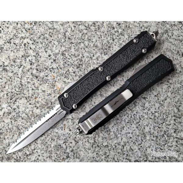 Couteau Microtech 206-12S Makora Black OTF Serrated Double Edge Lame Acier Premium USA MCT20612S