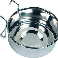 GAMELLE POUR NOURRITURE ET EAU OISEAU/RONGEUR AVARO CROCHET INOX 15CM 880ML