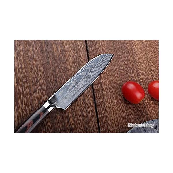 Couteau de Cuisine Professionnel Japonais Damas Petit Santoku Lame 13cm Acier Carbone Inoxydable