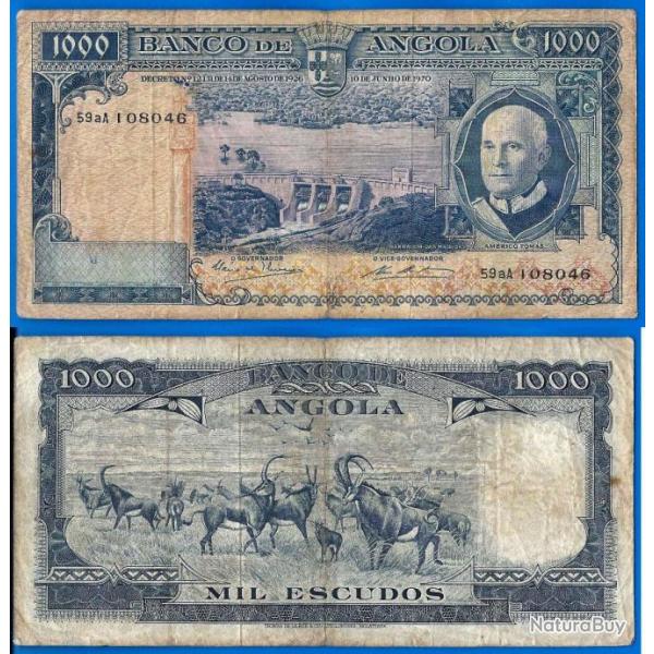 Angola 1000 Escudos 1970 Tomas Afrique Escudo Billet Barrage Animal Colonie Portugal