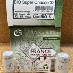 25 CARTOUCHES BIO CHAMBORD CAL12 BOURRE JUPE 32G N°6, DESTOCKAGE !!!!