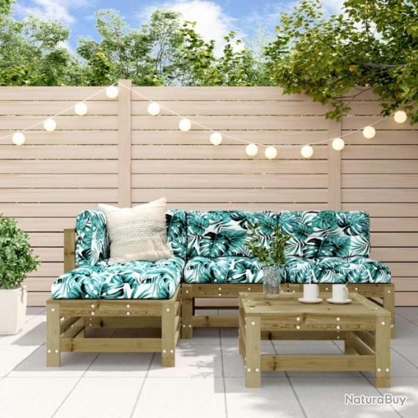 Salon de jardin 5 pcs avec coussins bois de pin imprgn