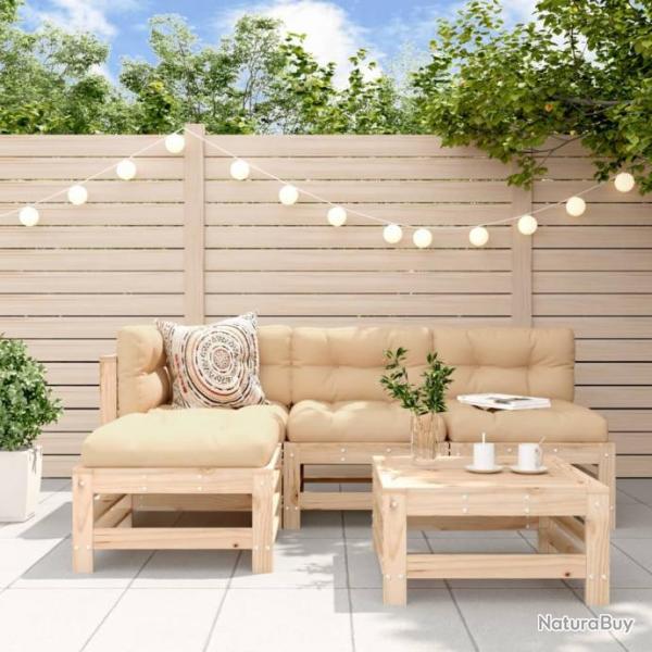 Salon de jardin 5 pcs avec coussins bois massif