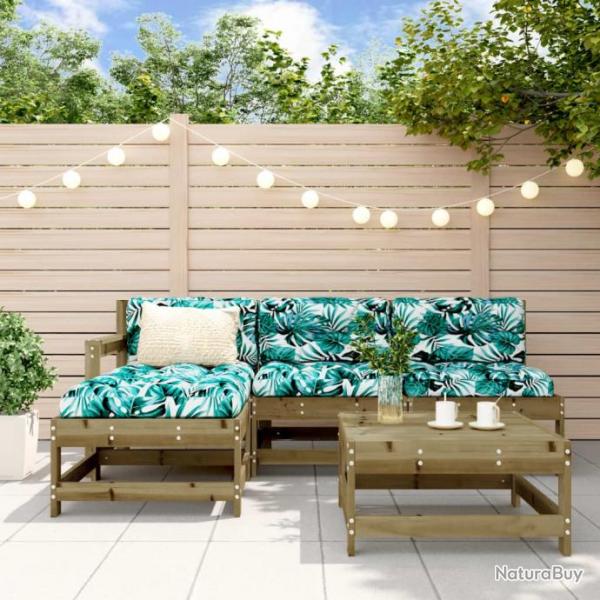 Salon de jardin 5 pcs avec coussins bois de pin imprgn