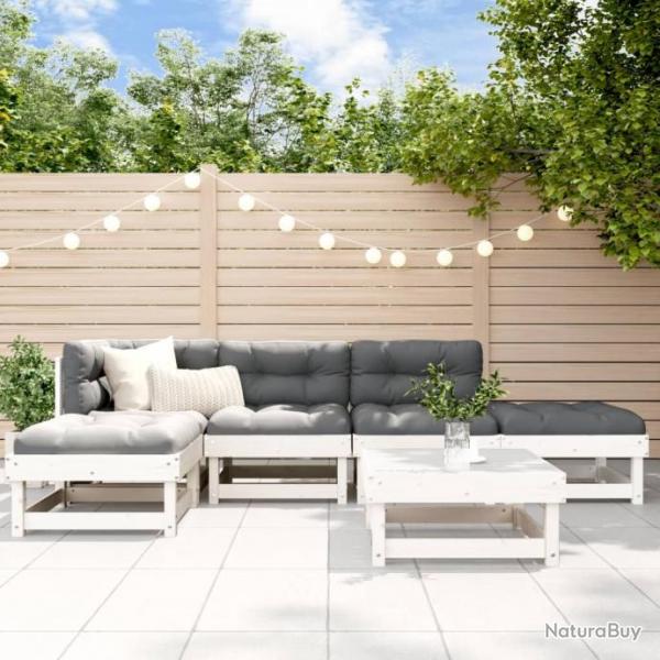 Salon de jardin 6 pcs avec coussins blanc bois massif