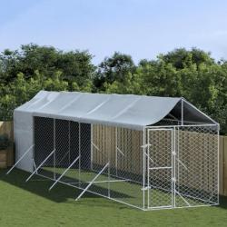 Chenil d'extérieur pour chiens avec toit argenté 2x10x2,5 m