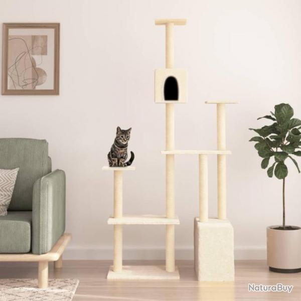 Arbre  chat avec griffoirs en sisal Crme 180 cm