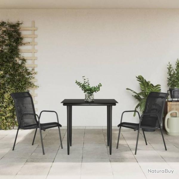 Ensemble  manger de jardin 3 pcs noir textilne et acier