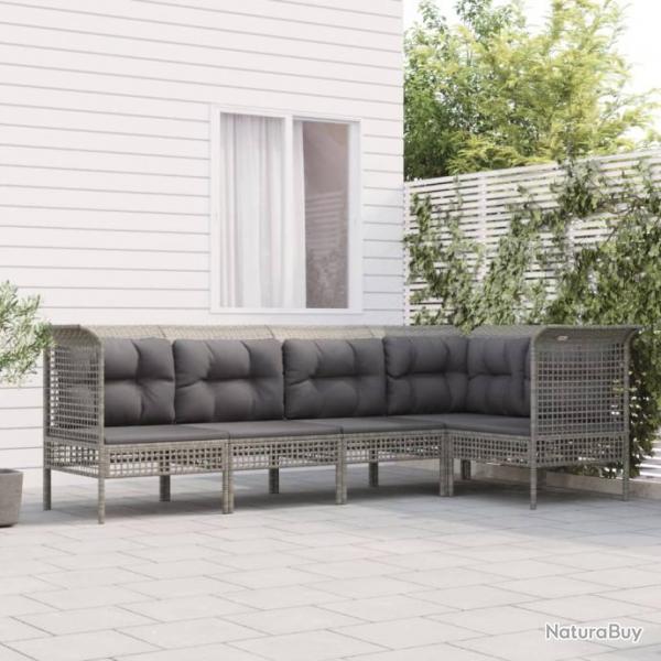 Salon de jardin 5 pcs avec coussins Gris Rsine tresse