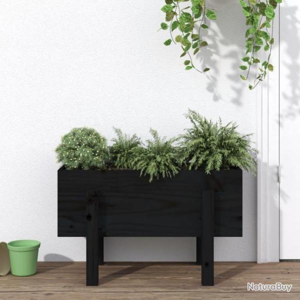 Jardinire noir 62x30x38 cm bois massif de pin