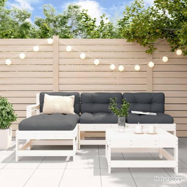 Salon de jardin 5 pcs avec coussins blanc bois massif