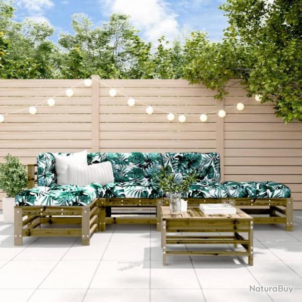 Salon de jardin 6 pcs avec coussins bois de pin imprgn