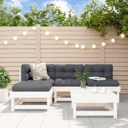 Salon de jardin 5 pcs avec coussins blanc bois massif