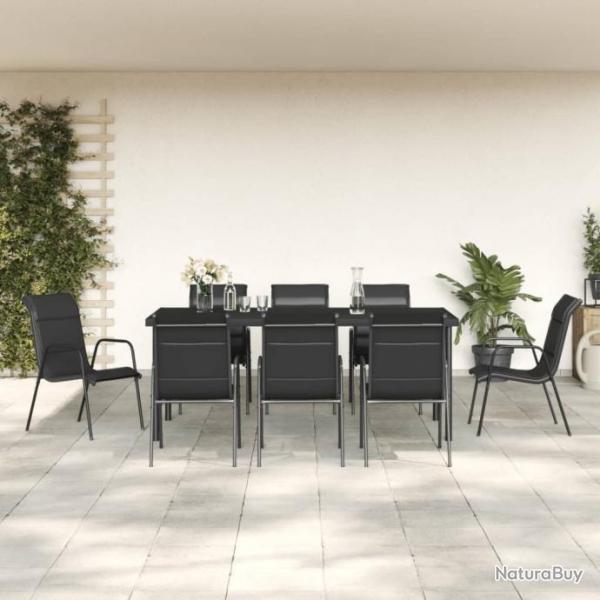 Ensemble  manger de jardin 9 pcs noir textilne et acier