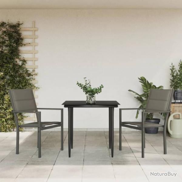 Ensemble  manger de jardin 3 pcs noir textilne et acier