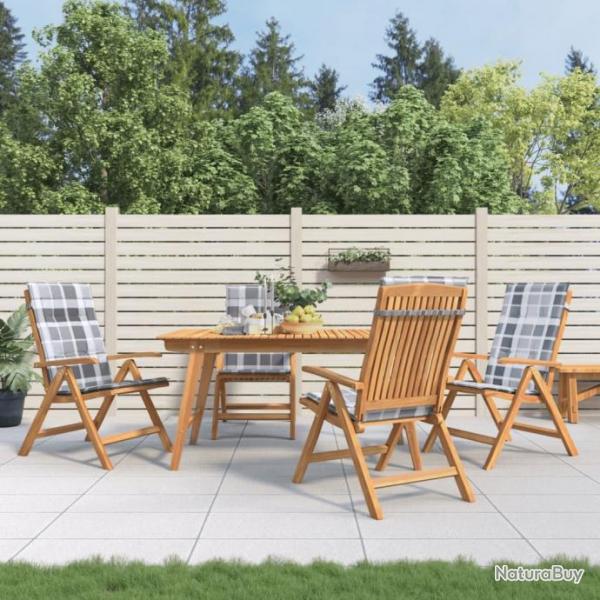 Chaises de jardin inclinables 4pcs et coussins bois massif teck