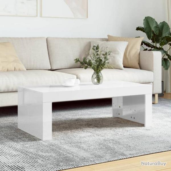 Table basse blanc brillant 102x50x36 cm bois d'ingnierie