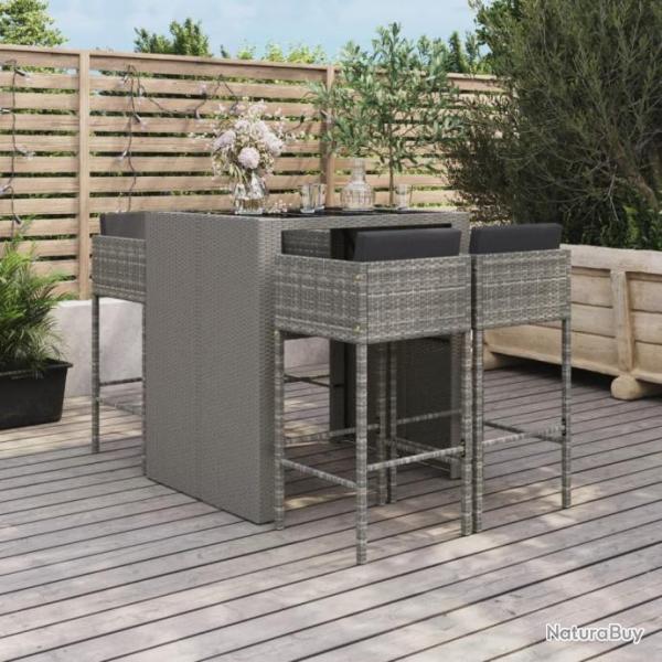 Ensemble de bar de jardin 5 pcs avec coussins gris poly rotin