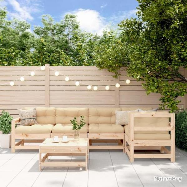 Salon de jardin 6 pcs avec coussins bois massif