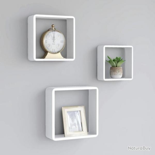 tagres murales sous forme de cube 3 pcs Blanc MDF