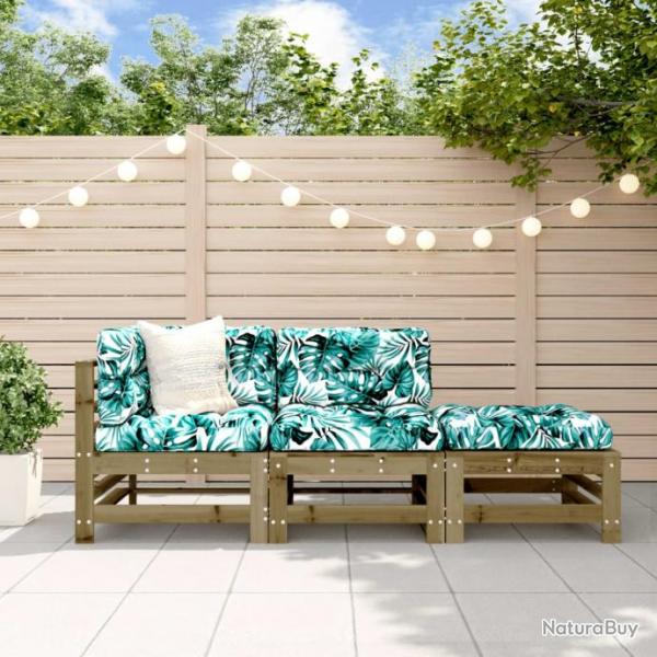 Salon de jardin 3 pcs avec coussins bois de pin imprgn