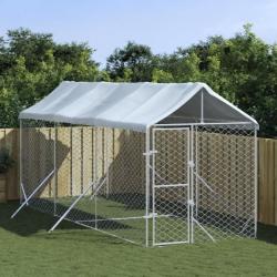 Chenil d'extérieur pour chiens avec toit argenté 2x6x2,5 m