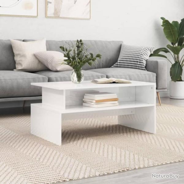 Table basse blanc brillant 90x55x42,5 cm bois d'ingnierie