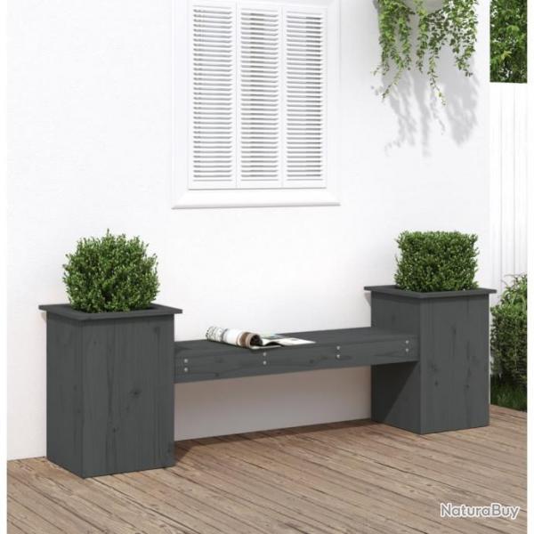 Banc avec jardinires gris 184,5x39,5x56,5cm bois massif de pin