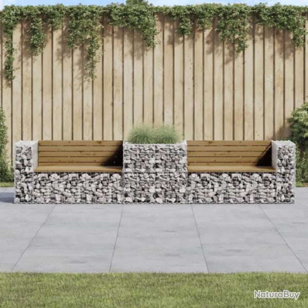 Banc de jardin avec panier en gabion bois de pin imprgn