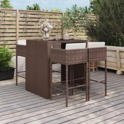 Ensemble de bar de jardin avec coussins 5 pcs marron poly rotin