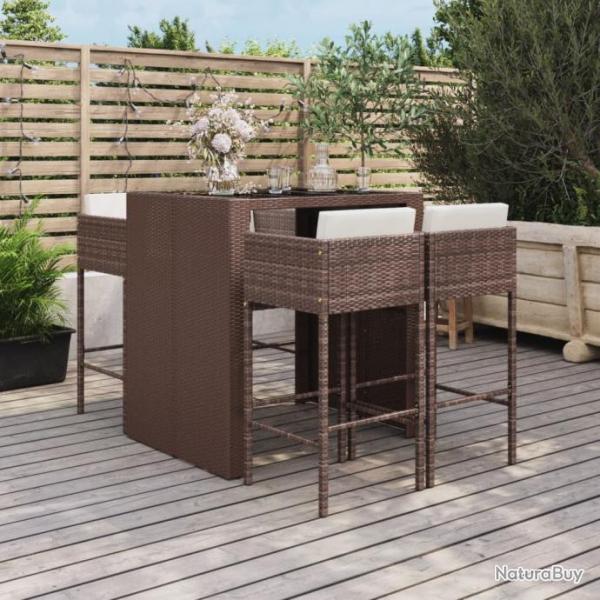 Ensemble de bar de jardin avec coussins 5 pcs marron poly rotin