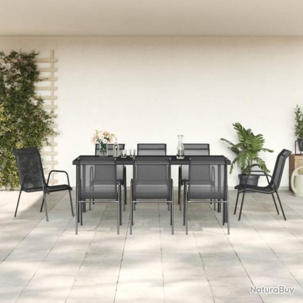 Ensemble  manger de jardin 9 pcs noir textilne et acier