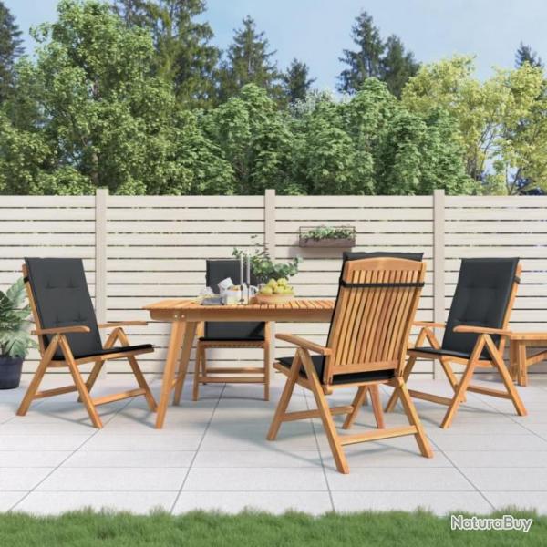 Chaises de jardin inclinables 4pcs et coussins bois massif teck