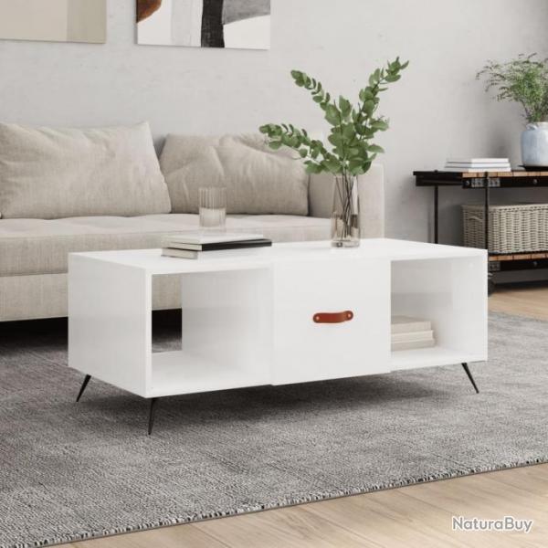 Table basse Blanc brillant 102x50x40 cm Bois d'ingnierie