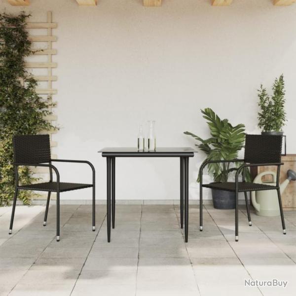 Ensemble  manger de jardin 3 pcs noir rsine tresse et acier