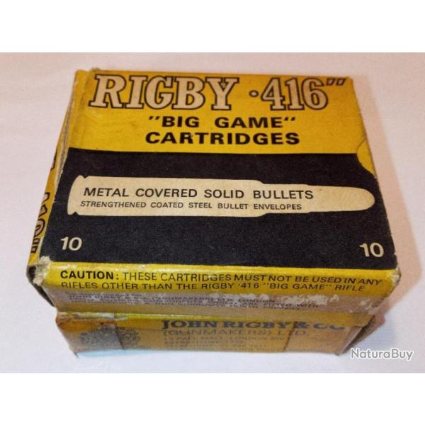 26 Balles John Rigby & CO Metal Covered Solid Bullets - Cal. 416 Rigby - 410 Gr
