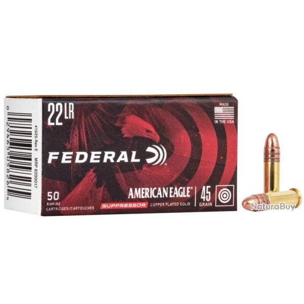 250 Cartouches Federal 22LR 45GR Copper Cuivre Subsonic