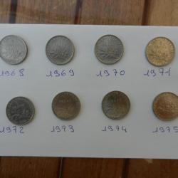 lot de 8 pièces de 1 franc année1968 à 1975